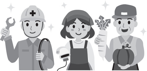 勤労感謝の日のイラスト　白黒