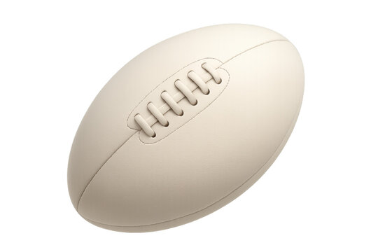 White beige oval rugby ball on transparent background. Laced sports equipment for american football and competition