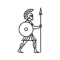 Ancient Greek soldier in armor carrying a spear and shield, symbolizing courage, discipline, and the spirit of classical warfare.