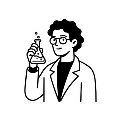 Young scientist smiling and holding a flask with liquid, representing curiosity, research, and modern education.