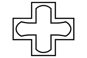 Fototapeta premium Black and white Christian cross symbol with rounded corners and outlined frame