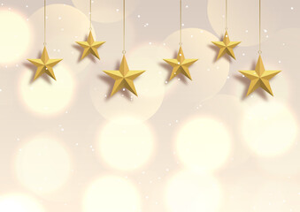 Christmas background with bokeh lights and hanging gold stars design © Kirsty Pargeter