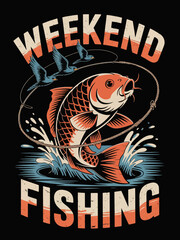 Weekend Fishing Retro Screen Print Graphic