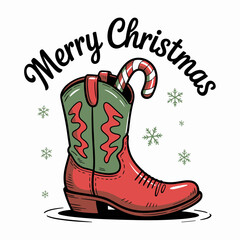 Cowboy Christmas Doodle with Boot and Candy Cane