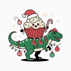 Christmas Dinosaur with Cupcake Rider Vector Design