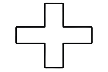 Fototapeta premium Geometric white plus sign with black outline on a white background