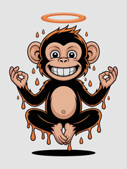Zen Monkey Cartoon Character Vector Illustration