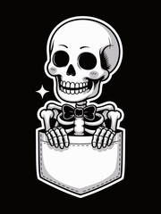 Cute Skeleton Sticker in Pocket Illustration
