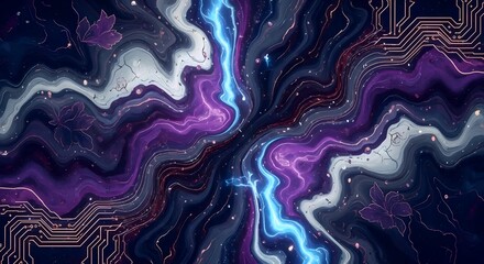 Dynamic abstract background with electric sparks and circuit board design