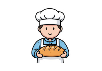 Cartoon Baker Holding Fresh Bread Loaf Illustration 1.