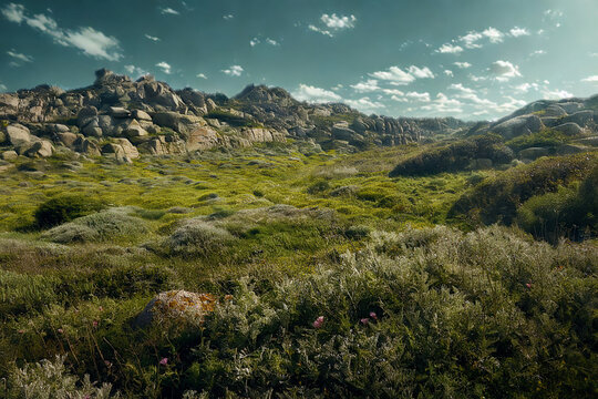 Vast green mountain landscape under a cloudy sky