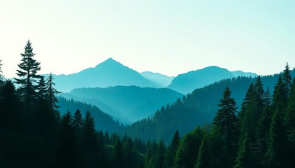 Obraz premium Abstract green forest and mountain silhouette landscape Environment conservation, nature background, spring, nature