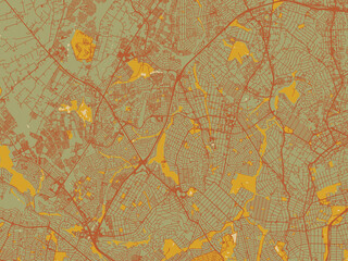 Stylized minimalist map of Randburg, South Africa in earthy sage background with rust roadways and ochre details.