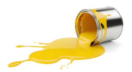 엎질러진 페인트 통에서 흘러내리는 노란색 페인트.