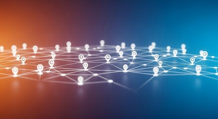 Modern network connection with location pins for technology, travel, and business solutions
