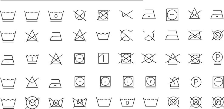 International Laundry Care Symbols Line Icon Set