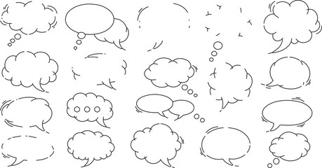 Hand-Drawn Speech Bubbles and Thought Clouds Line Art Set