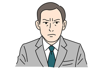 Businessman with smiling and angry expressions flat vector comparisonbusinessman, man, emotion, facialexpression, smile, angry, office, communication, contrast, comparison, psychology, stress, managem