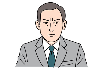 Businessman with smiling and angry expressions flat vector comparisonbusinessman, man, emotion, facialexpression, smile, angry, office, communication, contrast, comparison, psychology, stress, managem