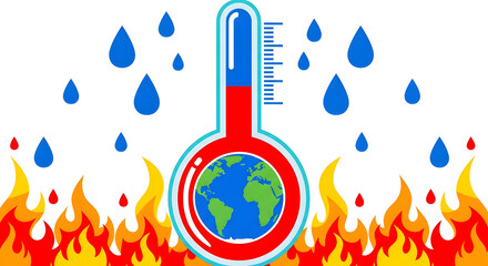 Thermometer and Earth Illustration Showing Global Warming