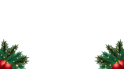 Decorative christmas border with coniferous branches and garlands of christmas lights on transparent background