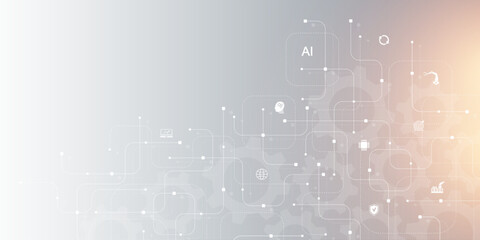 Obraz premium Motherboard technology circuit board background texture design. Creative idea AI banner concept for internet technology. Digital motherboard concept for poster, cover, banner, header, web template