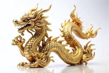 Golden Chinese Dragon Figurine, Isolated on White Background -  High-Resolution Stock Photo