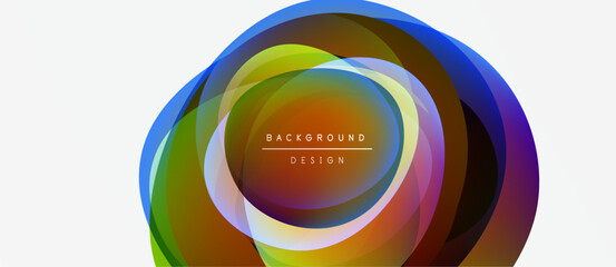 Fototapeta premium Abstract colorful layers form circular design. Gradient hues blend, creating dynamic visual effect. Text reads background design.