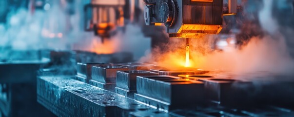 Extruding molten rubber in production process.