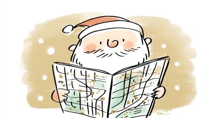 笑顔で地図を見るサンタさんのイラスト素材