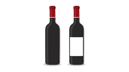 Red wine bottle front and back view isolated on white background