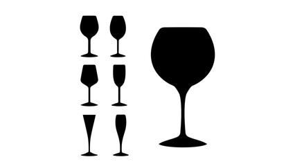 Wine glass silhouettes set isolated on white background