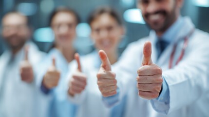 Medical professionals giving thumbs-up in hospital setting