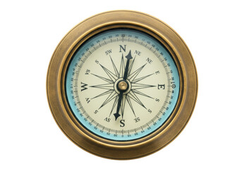 Isolated Antique brass compass navigation instrument for travel exploration, discovery, journey