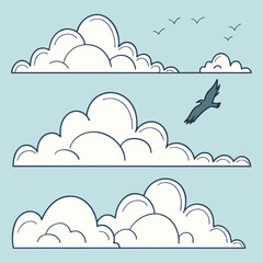 Stylized Clouds and Birds in a Blue Sky flying nature