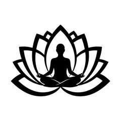 Serene silhouette of a person meditating within a stylized lotus flower, embodying peace, mindfulness, and spiritual awakening for wellness and yoga branding.
