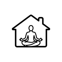 Serene person meditating peacefully within a stylized home outline, symbolizing inner peace, mindfulness, and sanctuary for mental well-being and calm.