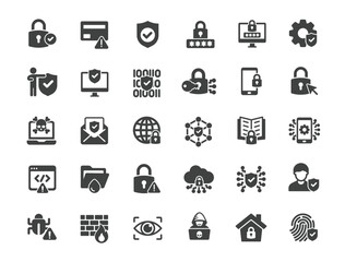 Set of Cyber Security Icons. Solid icon series