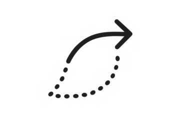 Hand-drawn refresh arrow icon drawing a curved, dashed loop indicating return, restart, or update process on transparent background