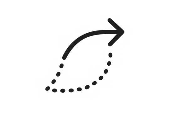 Hand-drawn refresh arrow icon drawing a curved, dashed loop indicating return, restart, or update process on transparent background