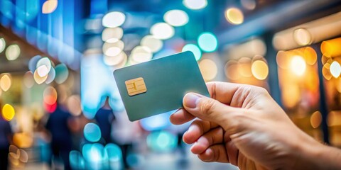 Hand Holding Contactless Bank Card Mockup for Online Payments - Secure Digital Transaction Technology