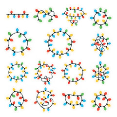 Obraz premium Flat vector illustration of various Christmas light designs arranged in rows on a white background, perfect for holiday-themed projects and decorations.