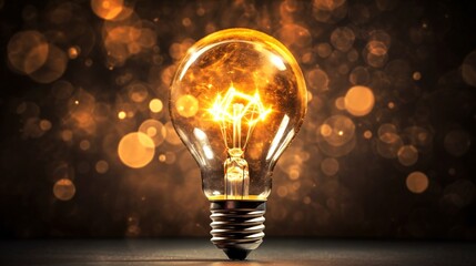 光輝く電球のアップ、アイデア、ひらめき、発明