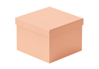 Peach-colored square box with lid isolated PNG, gift container for presents and storage on transparent background