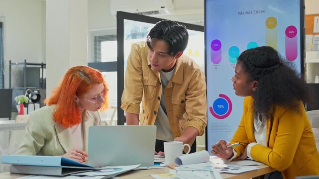 Diverse fintech innovators and multiethnic professionals collaborate in an agile hackathon workshop, integrating AI-powered analytics and adaptive business models to drive exponential growth, digital 