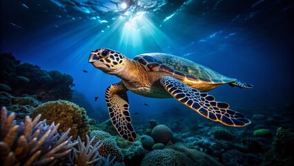 Hawksbill Turtle Night Dive Raja Ampat, Indonesia - Low Light Underwater Photography