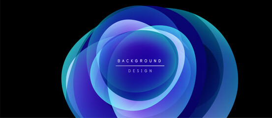 Abstract blue layers create circular design. Gradient colors suggest depth, modern aesthetic. Text reads background design.