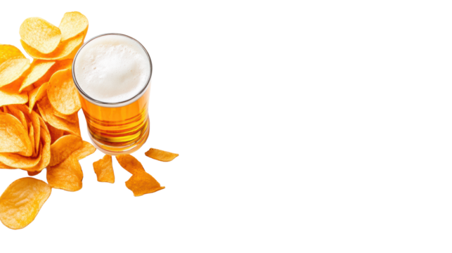 Refreshing Beer with Snacks on Transparent Background