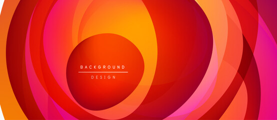 Obraz premium Abstract dynamic layers create vibrant circular design. Warm colors blend, forming modern background element. Text reads background design.