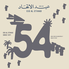 Eid Al Etihad - Union Day of UAE. National Day of 54 Years Anniversary. (Translate of Arabic Text: Arabic Translate: Sustainability, The Emirates). Vector Illustration.